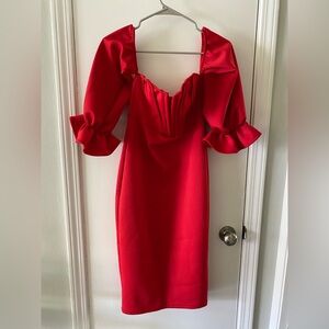 Elegant Red Dress with Ruffled Sleeves